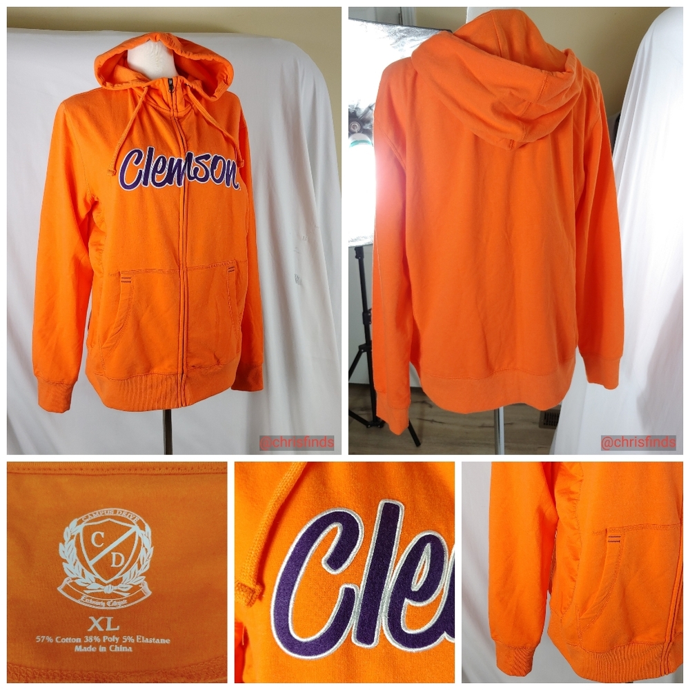 Clemson Tigers zip up orange with blue logo sweatshirt XL